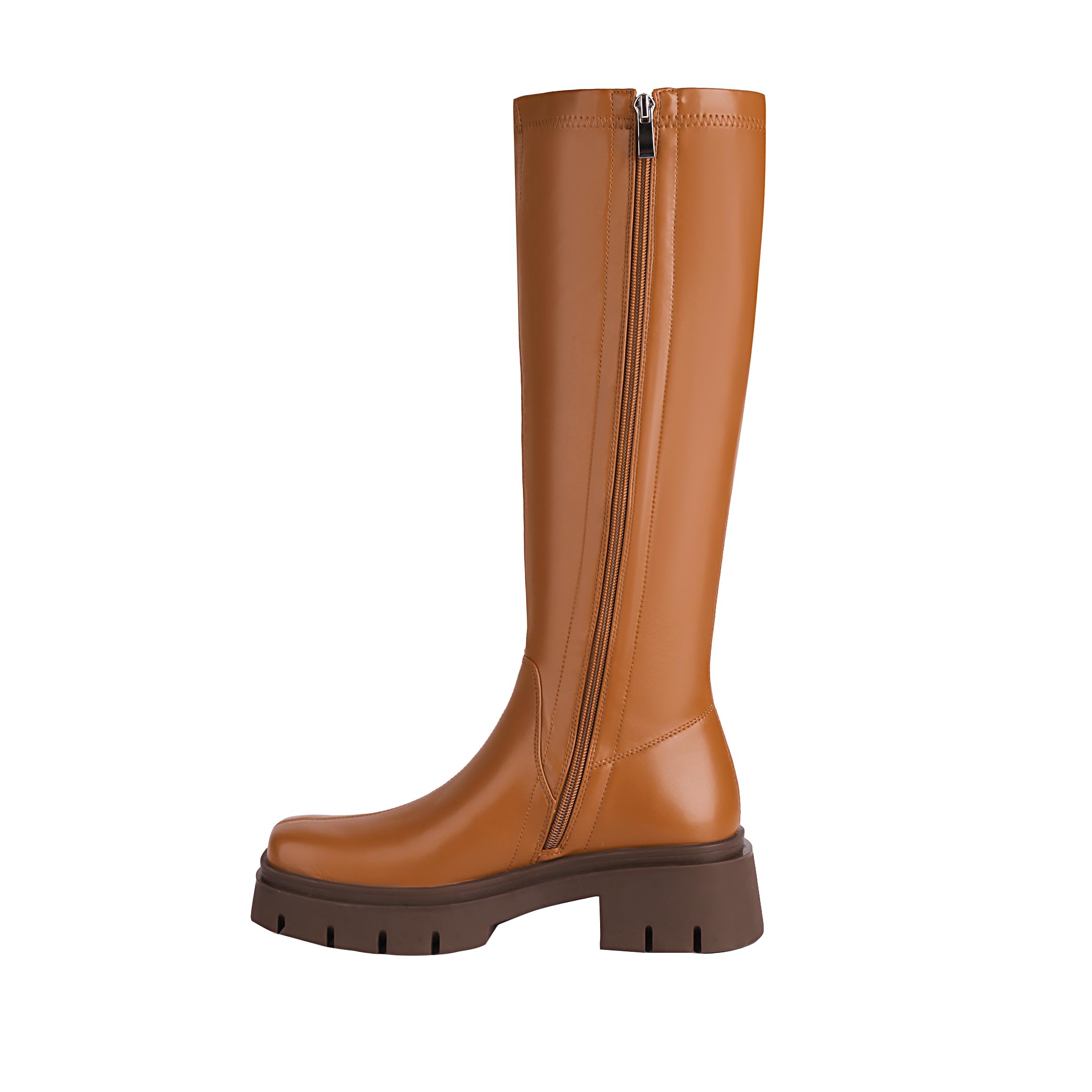 Foto 3 | Botas Vivianly Con Tacón Grueso Hasta La Rodilla Para Mujer, Color Marrón, Talla 6 - Venta Internacional.