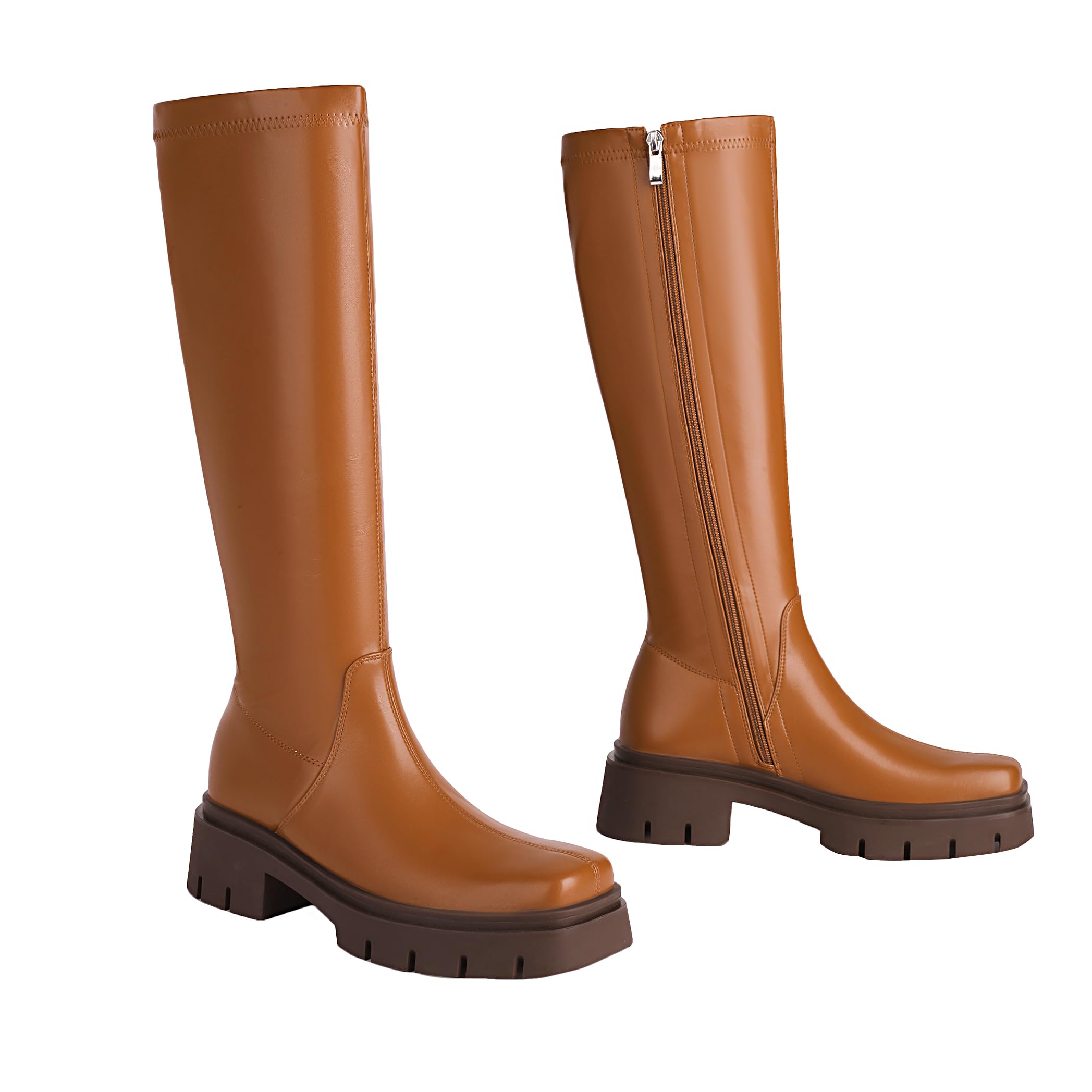 Foto 6 pulgar | Botas Vivianly Con Tacón Grueso Hasta La Rodilla Para Mujer, Color Marrón, Talla 6 - Venta Internacional.