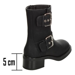 Foto 3 | Botines Mujer Berlin Negro Doble Hebilla Tacón 5 Cm Negro