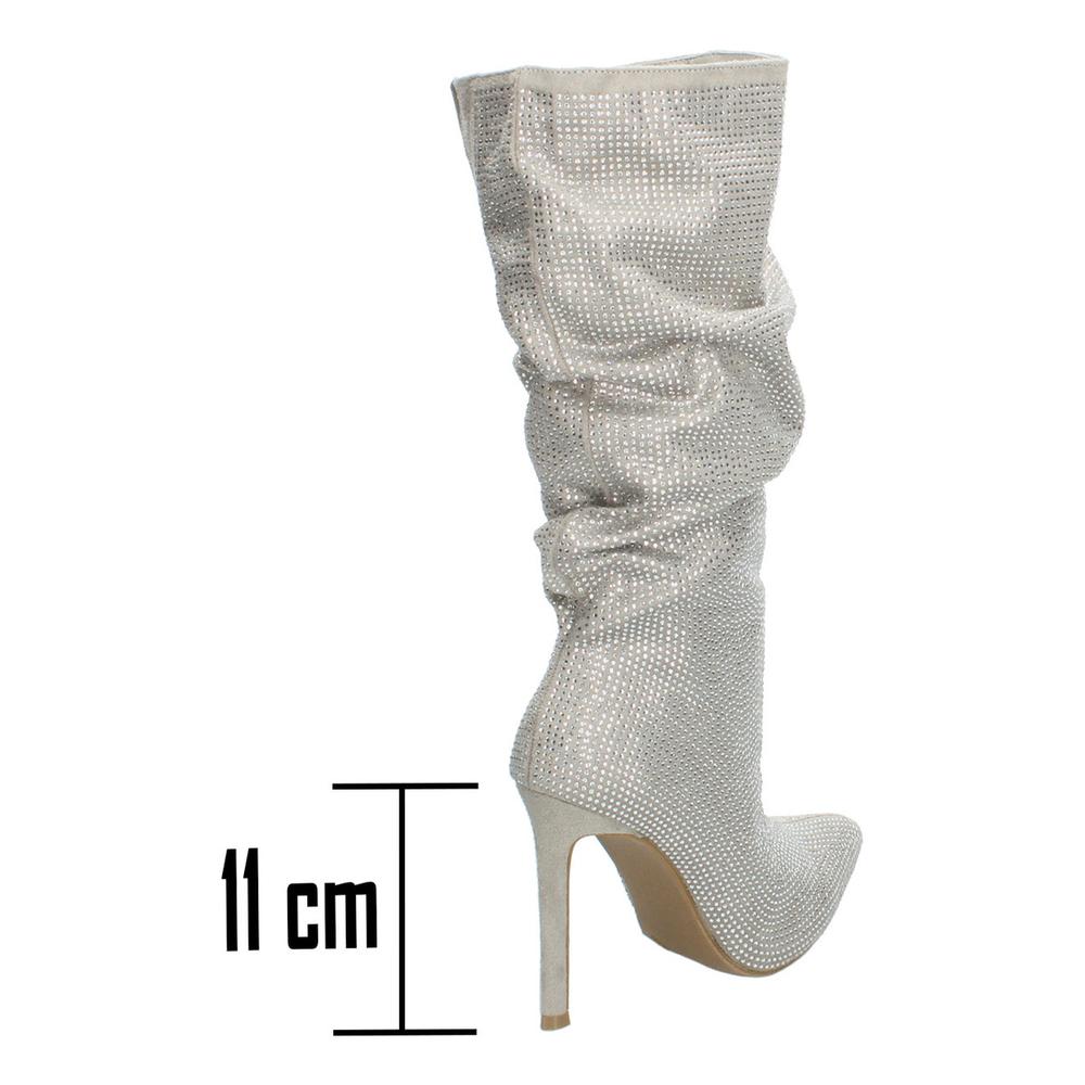 Foto 4 pulgar | Botas Mujer Berlin Plateado Caña Alta Tubo Tacón 11 Cm Plateado
