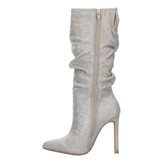 Foto 5 | Botas Mujer Berlin Plateado Caña Alta Tubo Tacón 11 Cm Plateado