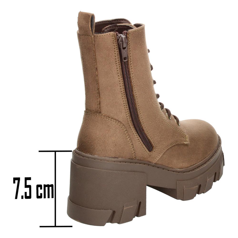 Foto 3 | Botín Mujer Berlín Café Tacón 7.5 Cm Cintas Zipper Dama Cafe