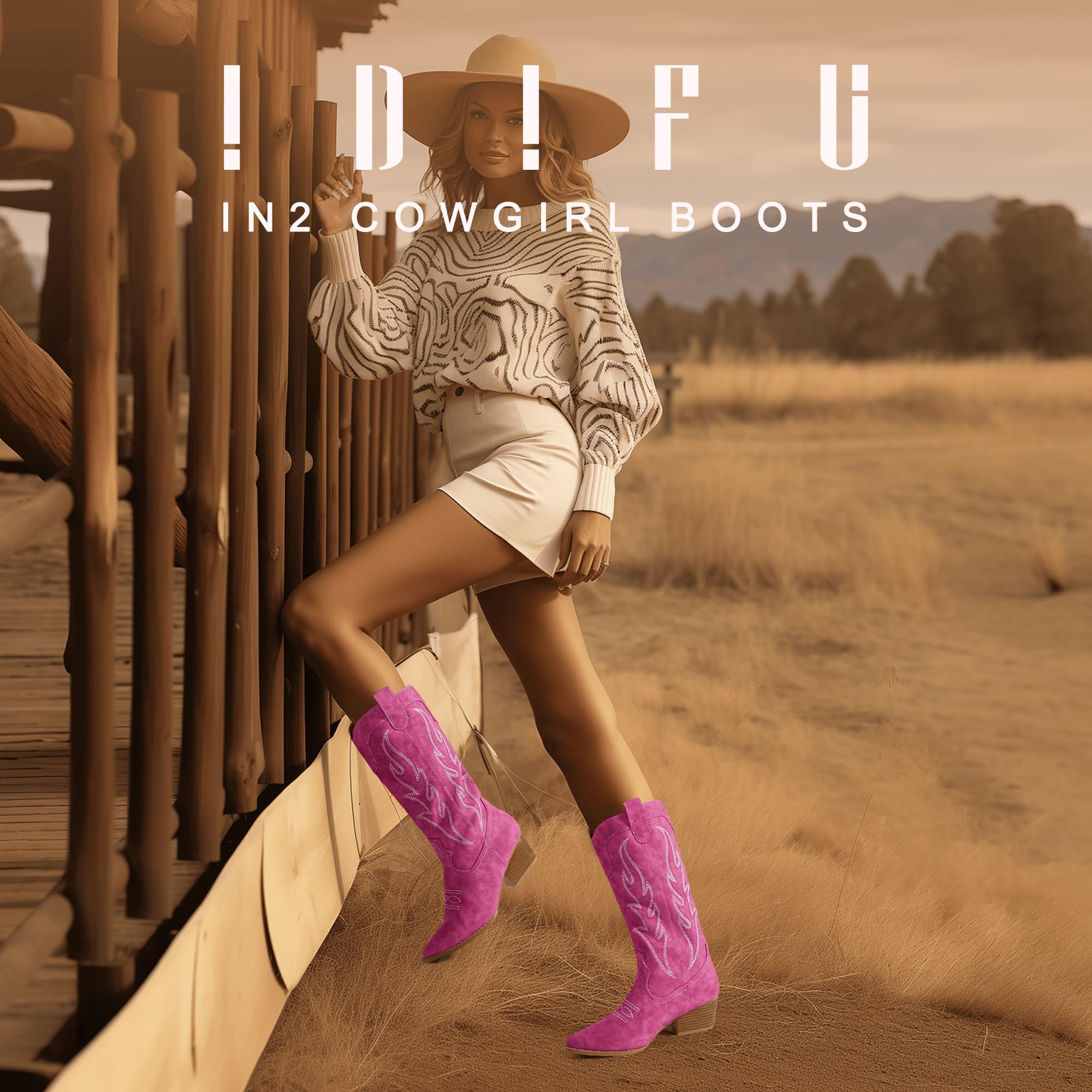 Foto 2 | Botas Vaqueras Idifu De Color Rosa Intenso Para Mujer, Talla 8.5 - Venta Internacional.