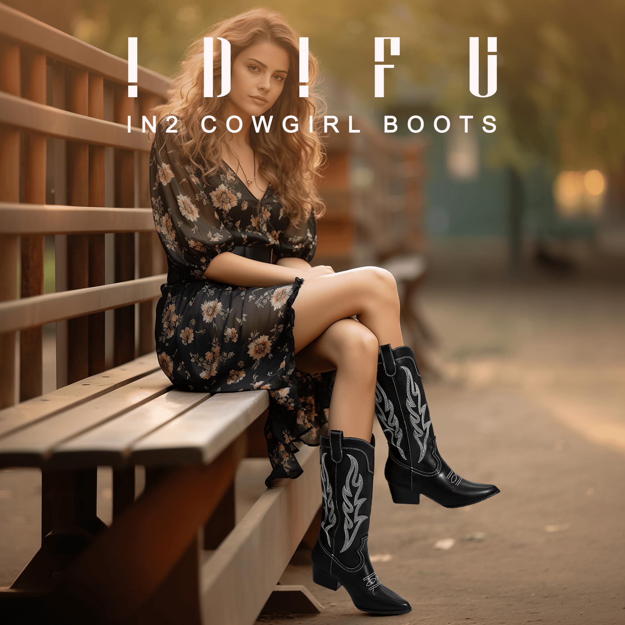 Foto 3 pulgar | Botas Cowgirl Idifu, Color Negro, Vaquero A Media Pantorrilla, Tacón Bajo, Mujer - Venta Internacional.