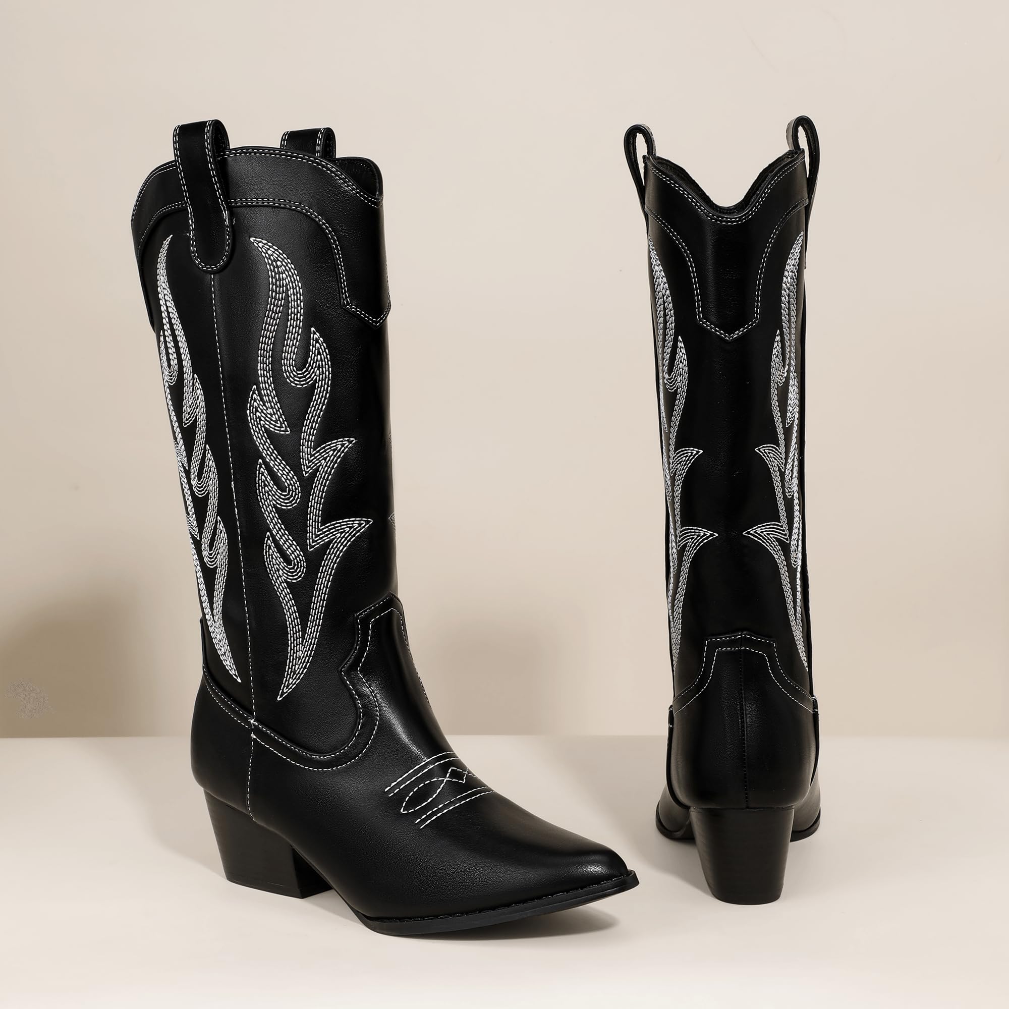 Foto 6 pulgar | Botas Cowgirl Idifu, Color Negro, Vaquero A Media Pantorrilla, Tacón Bajo, Mujer - Venta Internacional.