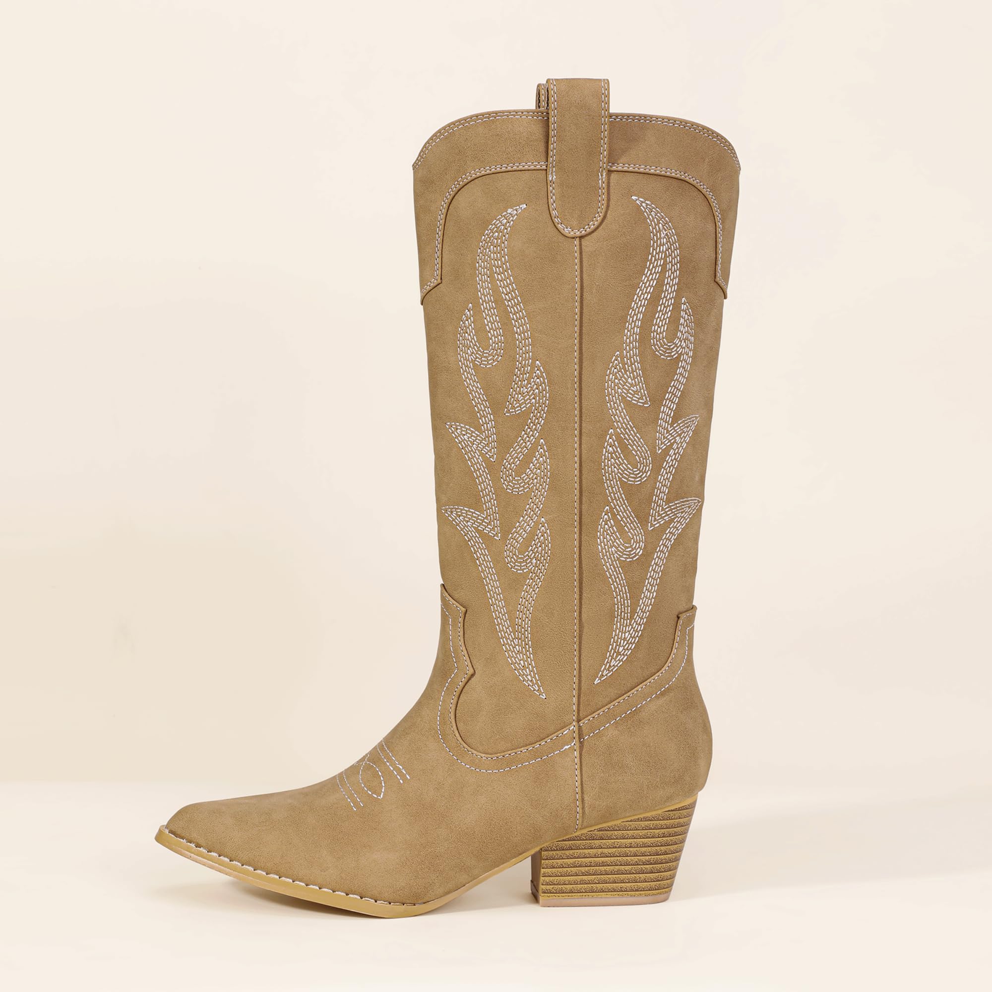 Foto 7 pulgar | Botas Vaqueras Idifu Tan Para Mujer, Estilo Western, Tacón A Media Pantorrilla, 5 Cm - Venta Internacional.