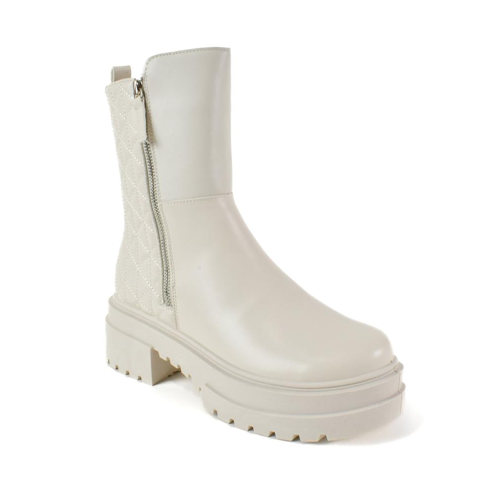 Bota Combat Militar 6cm Para Mujer Walki Ursula Blanco
