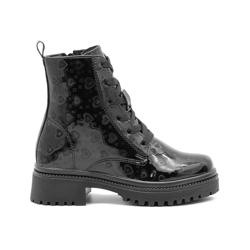 Botin Yuyin Para Niña Casual Con Corazones Charol Negro Negro