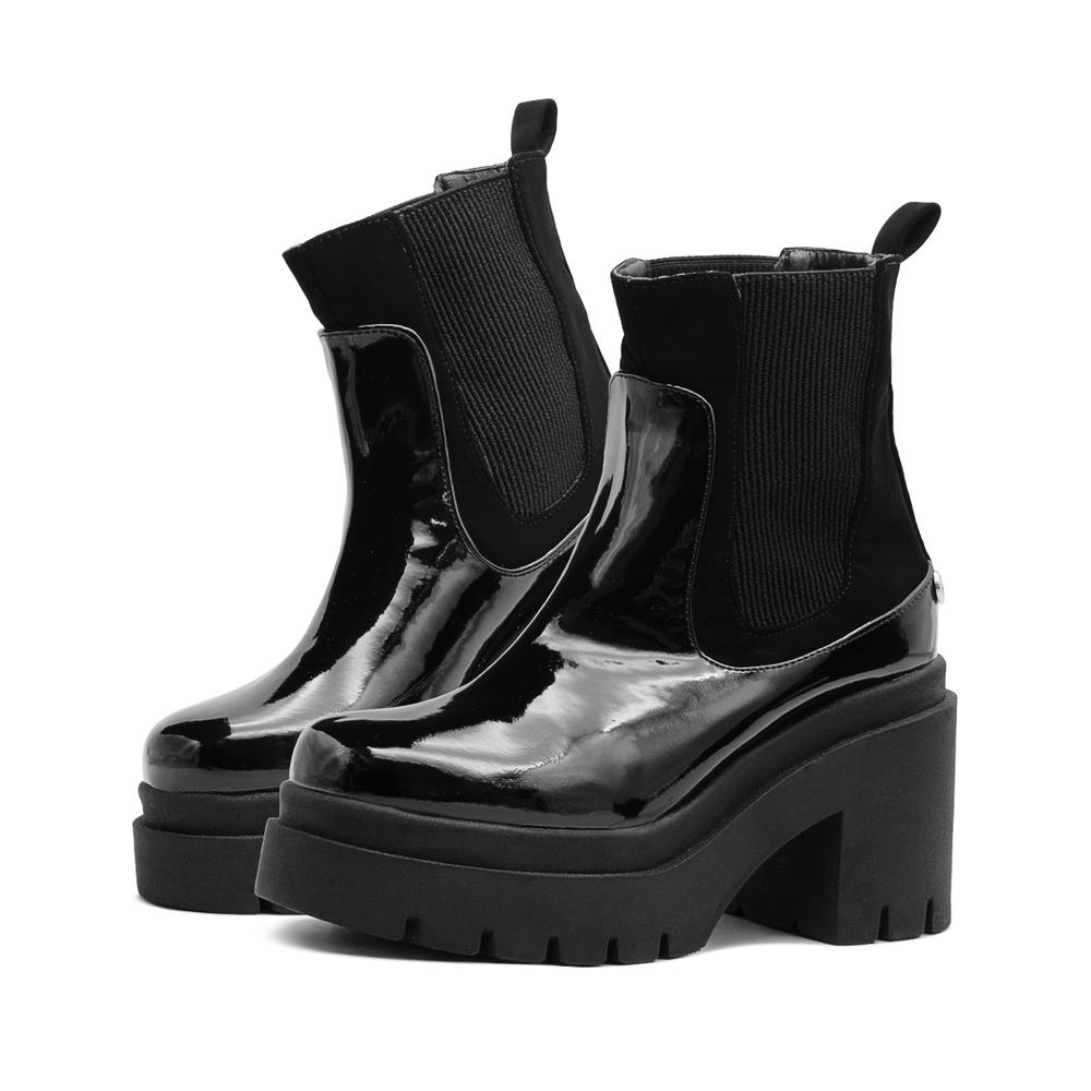 Foto 3 pulgar | Botín Para Mujer Chunky Elástica Plataforma Charol Negro Negro