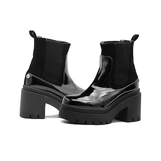 Foto 3 | Botín Para Mujer Chunky Elástica Plataforma Charol Negro Negro