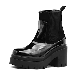 Foto 4 | Botín Para Mujer Chunky Elástica Plataforma Charol Negro Negro