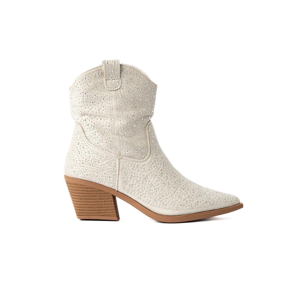 Botas Vaqueras Brillo Tacón Moda 6cm Para Mujer Walki Emma Gris
