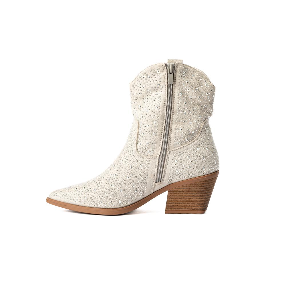Foto 4 pulgar | Botas Vaqueras Brillo Tacón Moda 6cm Para Mujer Walki Emma Gris