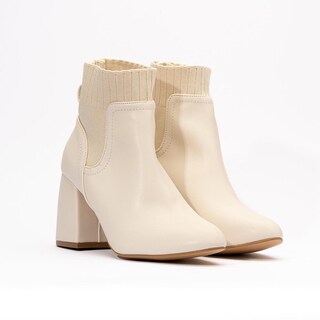 Foto 3 | Botines Calceta Tacon Casual 8cm Para Mujer Walki Arlett Beige