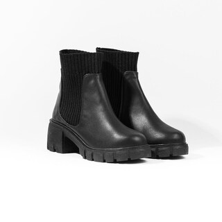 Foto 3 | Botines Calceta Chelsea Casual 6cm Para Mujer Walki Natalia Negro