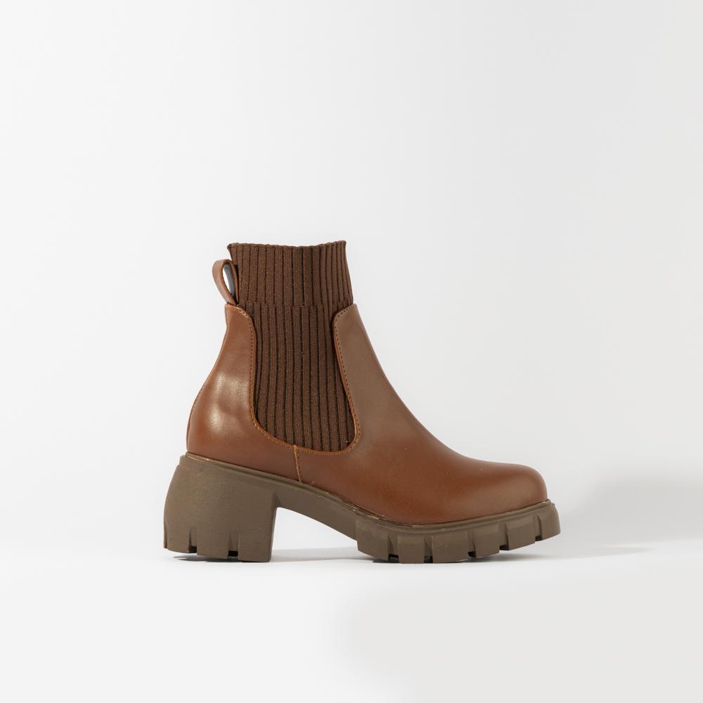 Foto 2 pulgar | Botines Calceta Chelsea Casual 6cm Para Mujer Walki Natalia Cafe