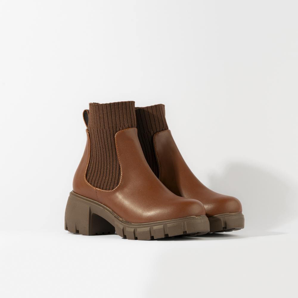 Foto 3 pulgar | Botines Calceta Chelsea Casual 6cm Para Mujer Walki Natalia Cafe