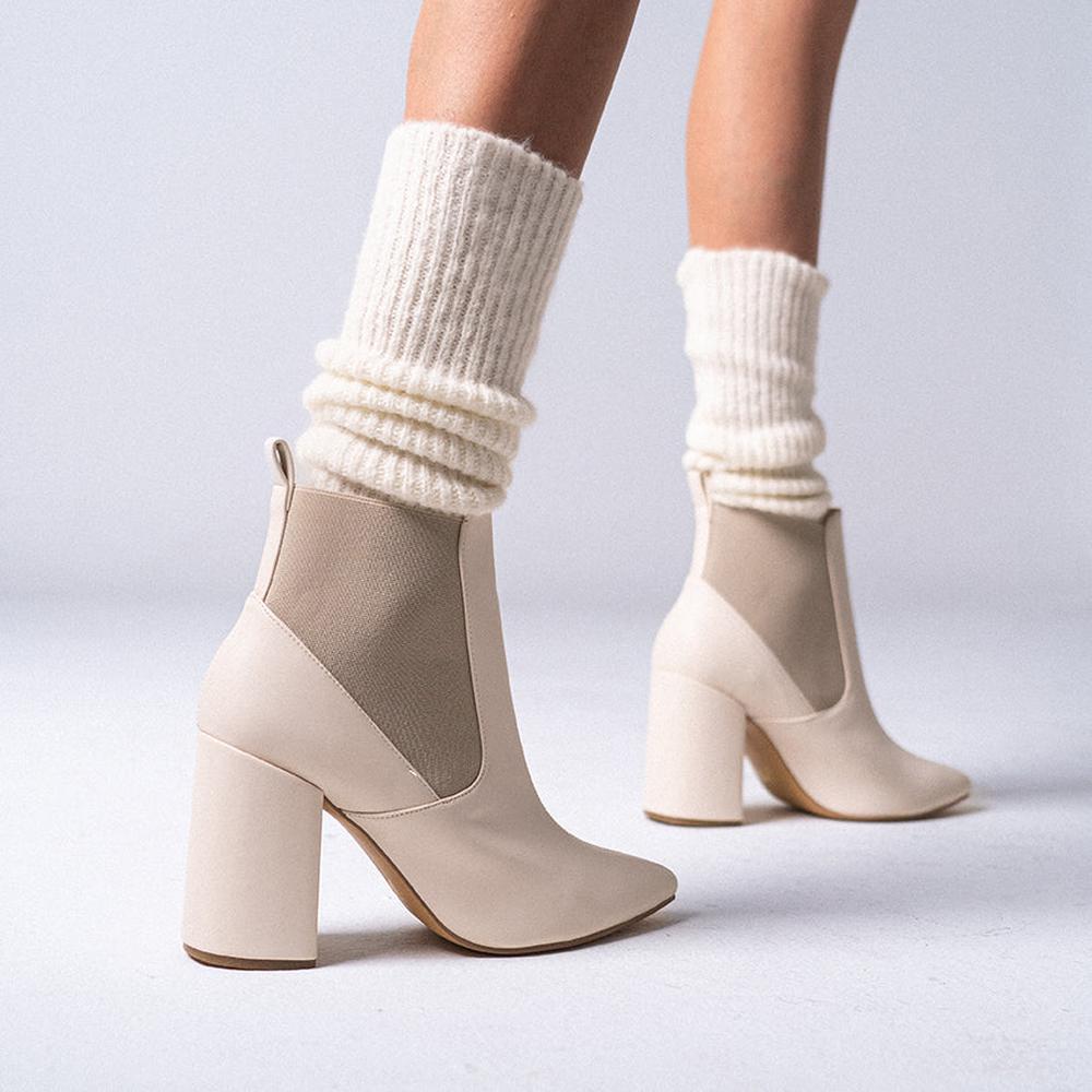 Foto 2 | Botín Chelsea Tacón Elástico 10cm Para Mujer Walki Yolanda Beige
