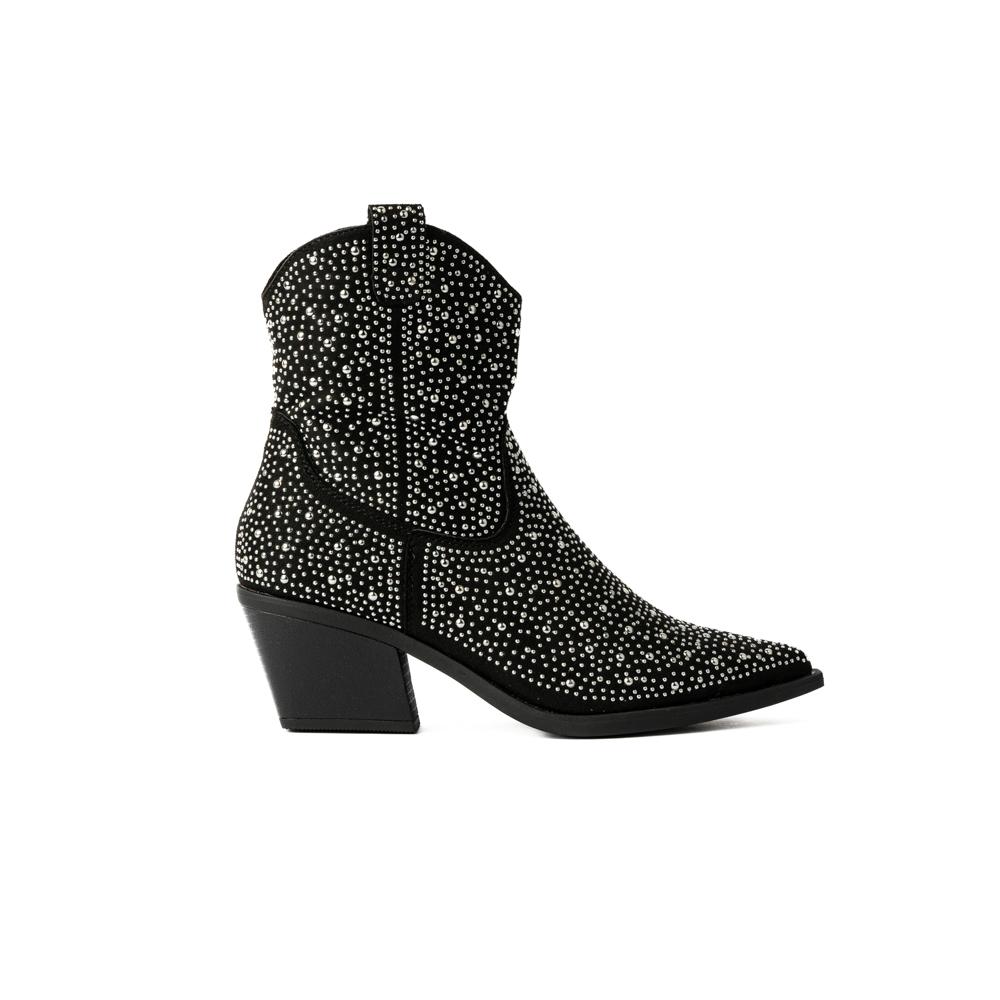 Foto 2 pulgar | Botas Vaqueras Brillo Tacón Moda 6cm Para Mujer Walki Emma Negro