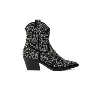 Foto 1 | Botas Vaqueras Brillo Tacón Moda 6cm Para Mujer Walki Emma Negro