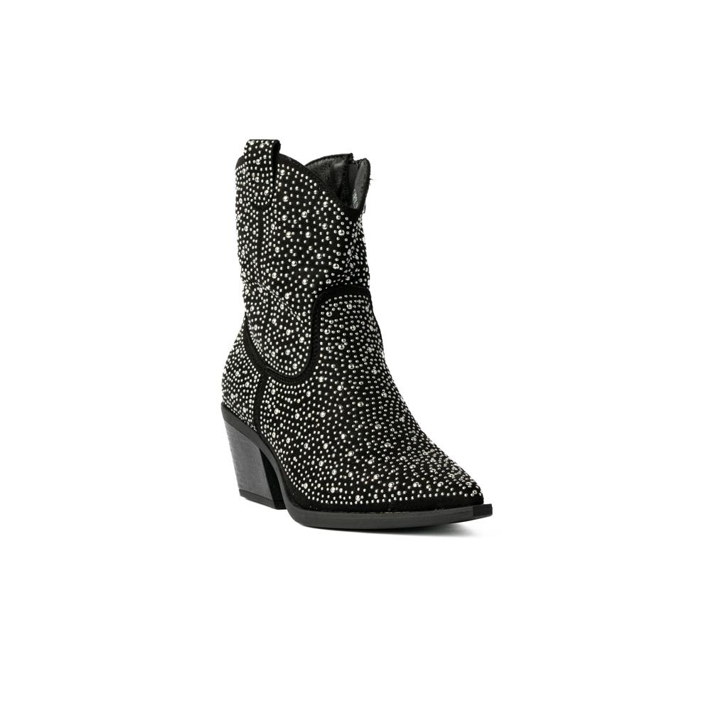 Foto 4 pulgar | Botas Vaqueras Brillo Tacón Moda 6cm Para Mujer Walki Emma Negro