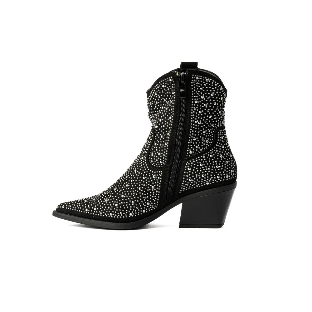 Foto 6 pulgar | Botas Vaqueras Brillo Tacón Moda 6cm Para Mujer Walki Emma Negro