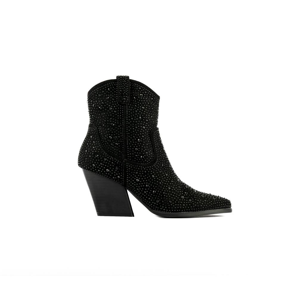Foto 2 pulgar | Bota Vaquera Brillo Tacón Moda 8cm Para Mujer Walki Giovanna Negro
