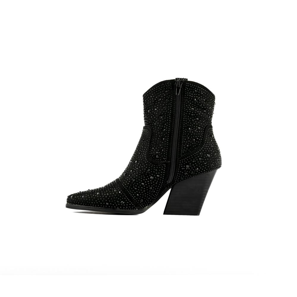 Foto 3 pulgar | Bota Vaquera Brillo Tacón Moda 8cm Para Mujer Walki Giovanna Negro