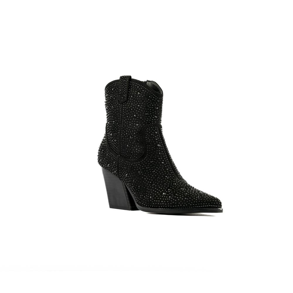 Foto 4 pulgar | Bota Vaquera Brillo Tacón Moda 8cm Para Mujer Walki Giovanna Negro