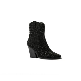 Foto 3 | Bota Vaquera Brillo Tacón Moda 8cm Para Mujer Walki Giovanna Negro