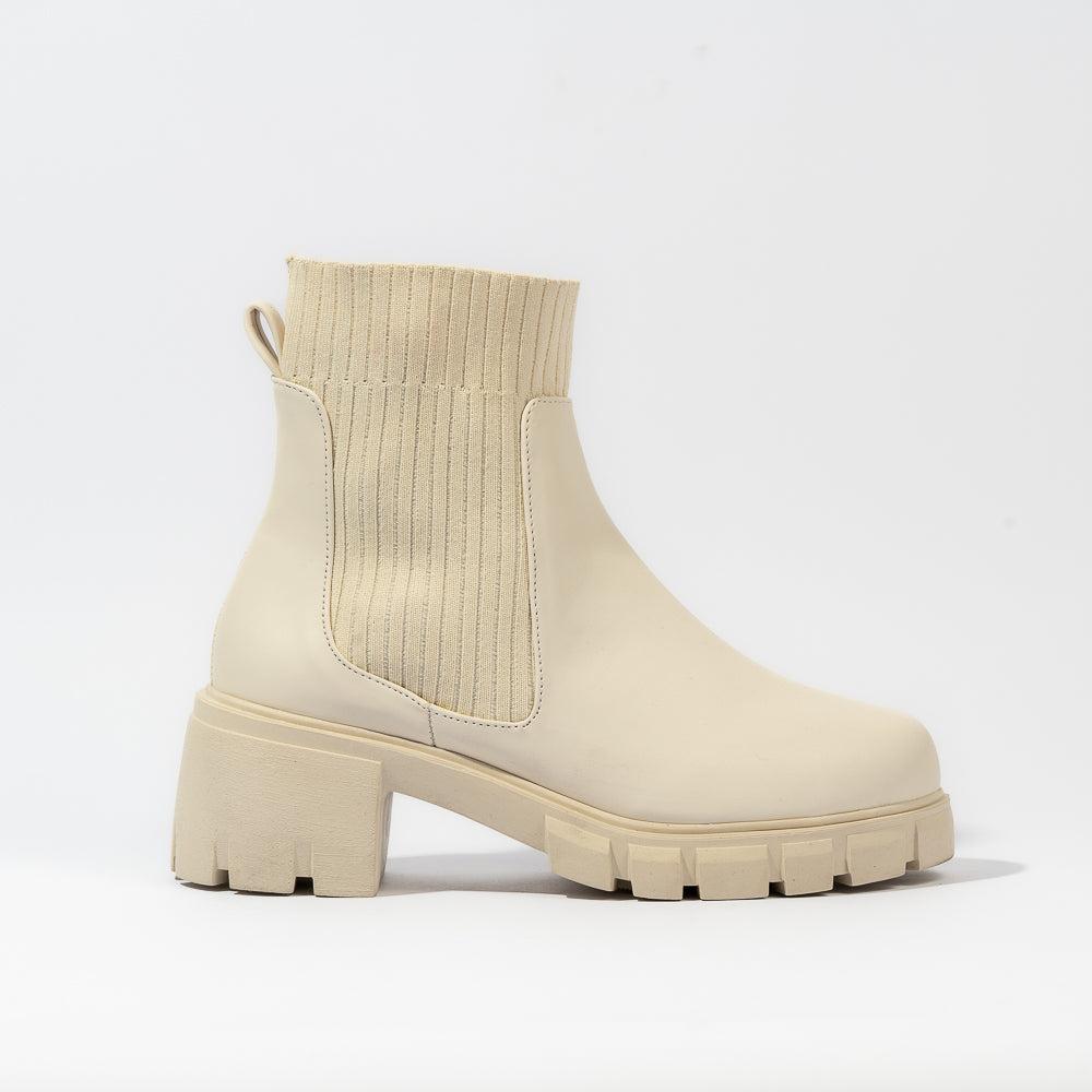 Botines Calceta Chelsea Casual 6cm Para Mujer Walki Natalia Beige