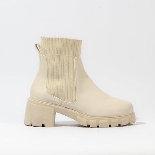 Foto 1 | Botines Calceta Chelsea Casual 6cm Para Mujer Walki Natalia Beige