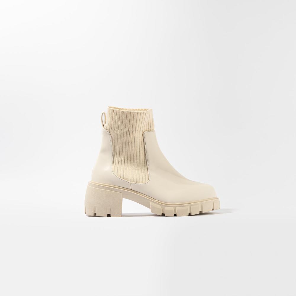 Foto 3 pulgar | Botines Calceta Chelsea Casual 6cm Para Mujer Walki Natalia Beige
