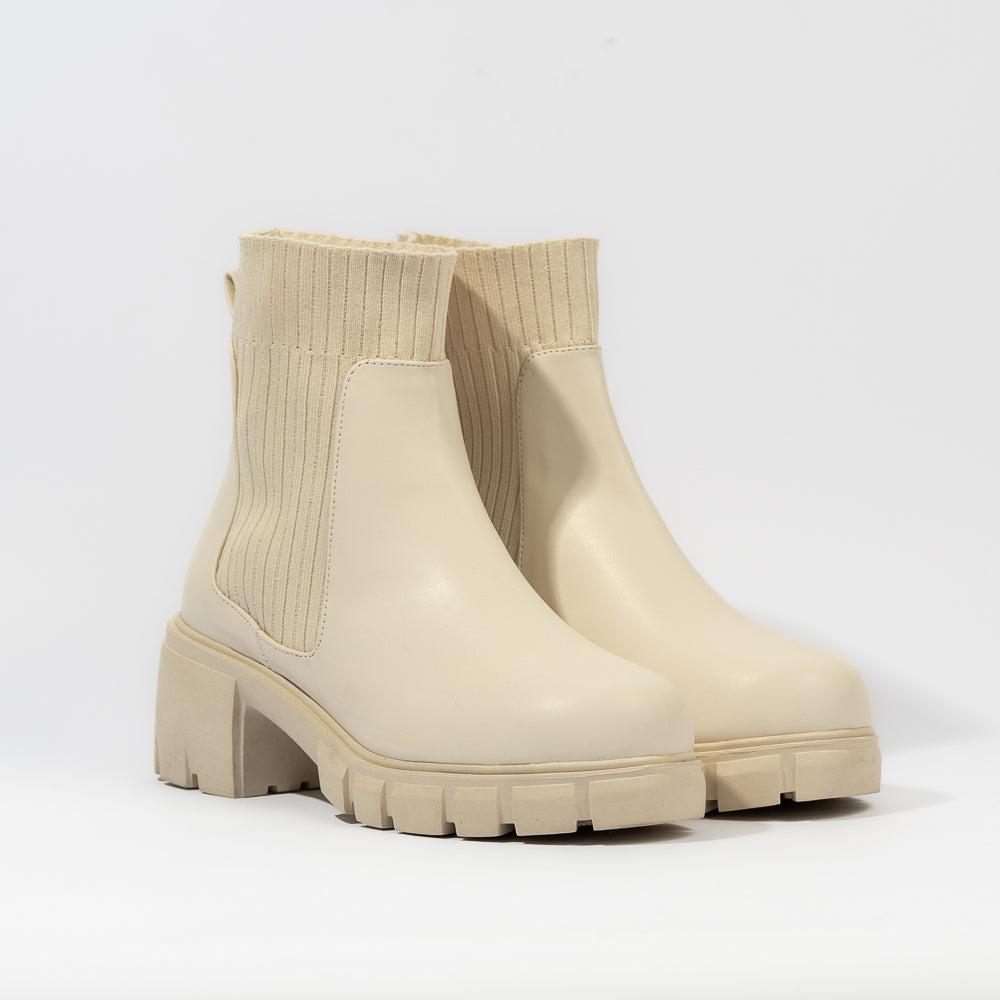 Foto 4 pulgar | Botines Calceta Chelsea Casual 6cm Para Mujer Walki Natalia Beige