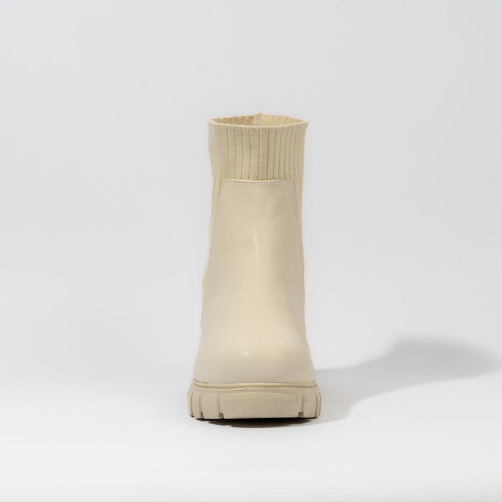 Foto 5 pulgar | Botines Calceta Chelsea Casual 6cm Para Mujer Walki Natalia Beige