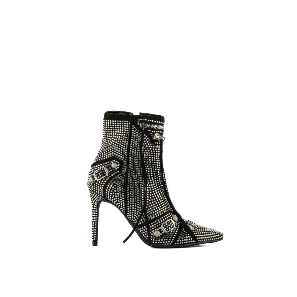 Botin Alto Tacón 10cm Puntal Brillo De Mujer Walki Judith Negro