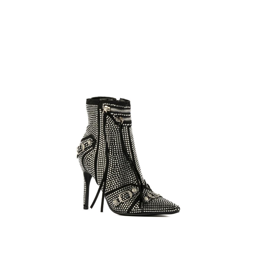 Foto 3 pulgar | Botin Alto Tacón 10cm Puntal Brillo De Mujer Walki Judith Negro