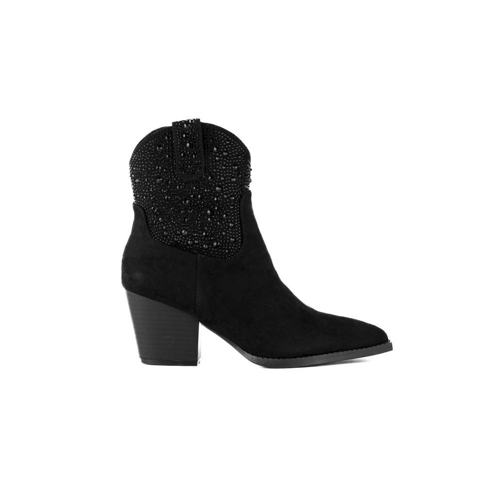 Botas Vaqueras Brillo Tacón Moda 7cm Para Mujer Walki Brenda Negro