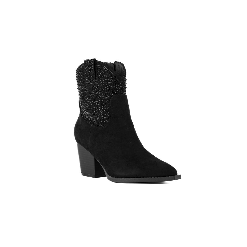 Foto 2 | Botas Vaqueras Brillo Tacón Moda 7cm Para Mujer Walki Brenda Negro