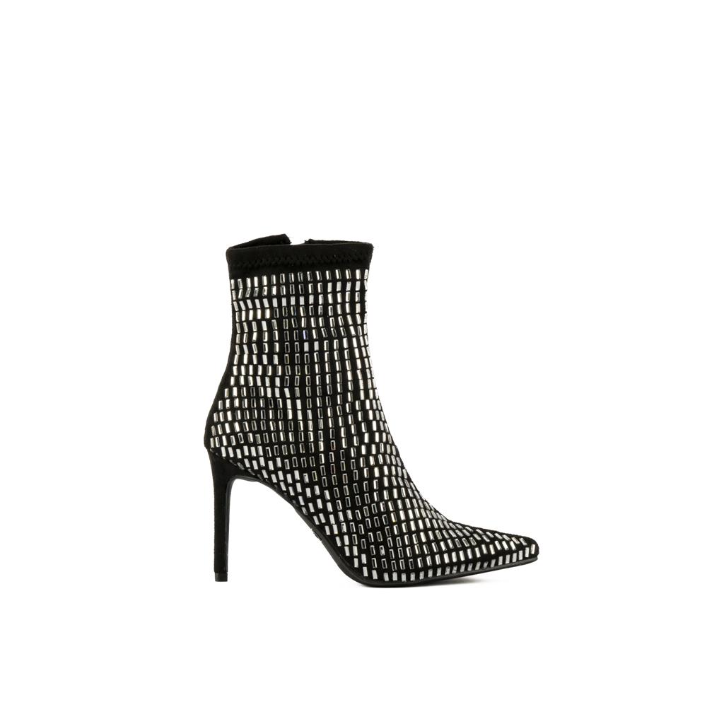 Botin Alto Tacón 10cm Puntal Brillo De Mujer Walki Nicoletta Negro