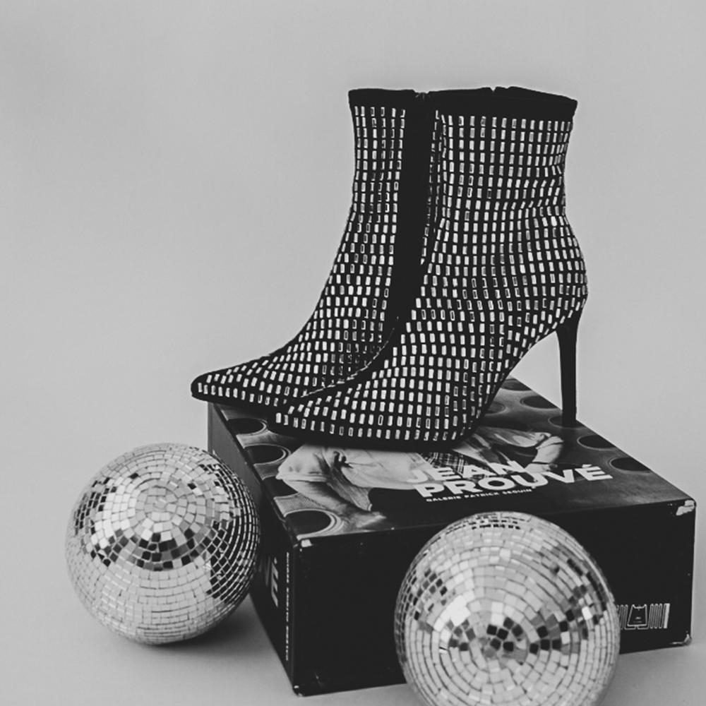 Foto 3 | Botin Alto Tacón 10cm Puntal Brillo De Mujer Walki Nicoletta Negro