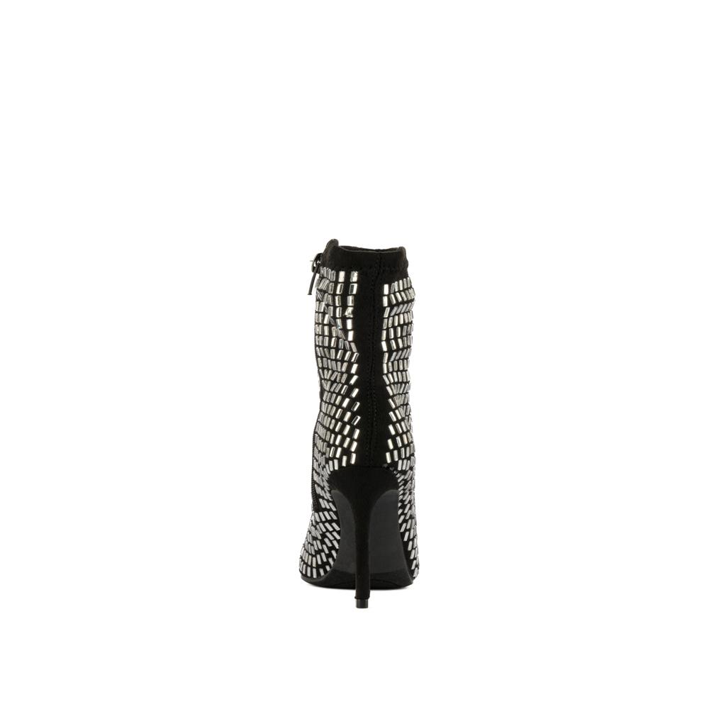 Foto 7 pulgar | Botin Alto Tacón 10cm Puntal Brillo De Mujer Walki Nicoletta Negro