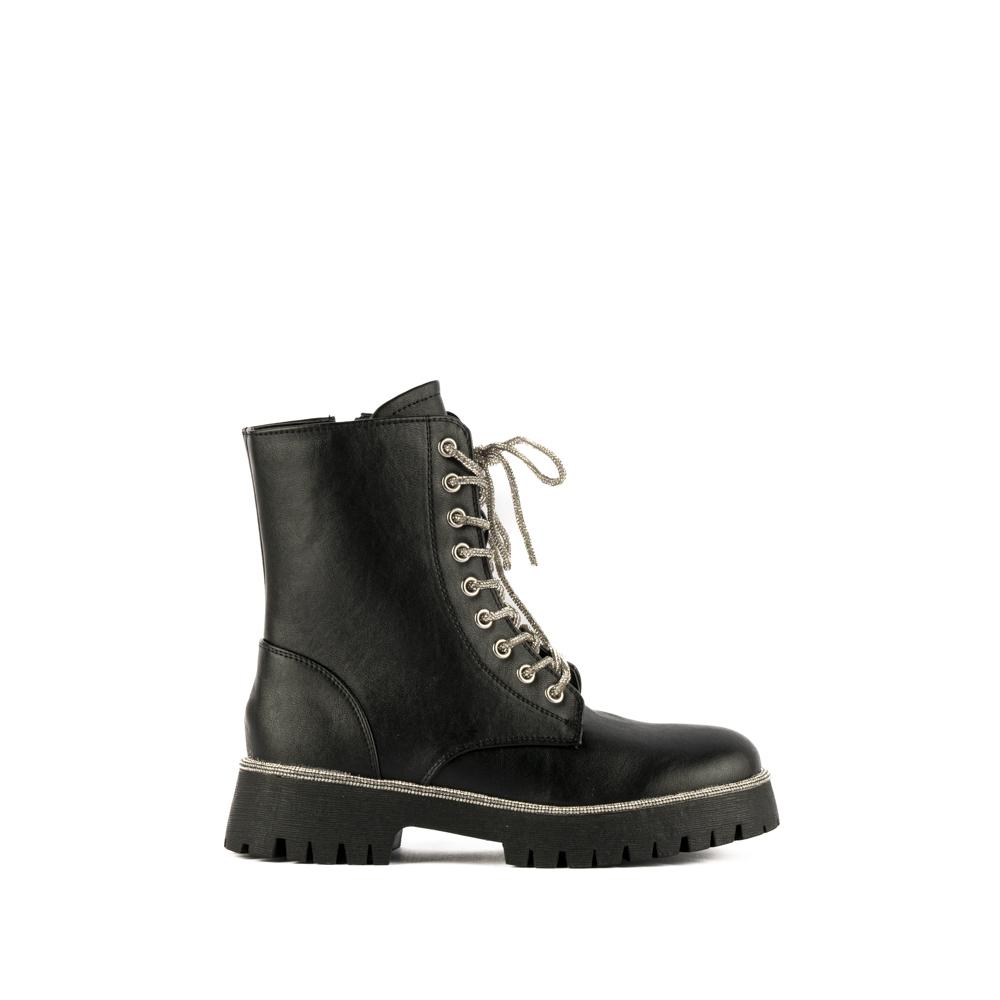 Botines Combat Brillos Militar Trend Para Mujer Walki Emilia Negro