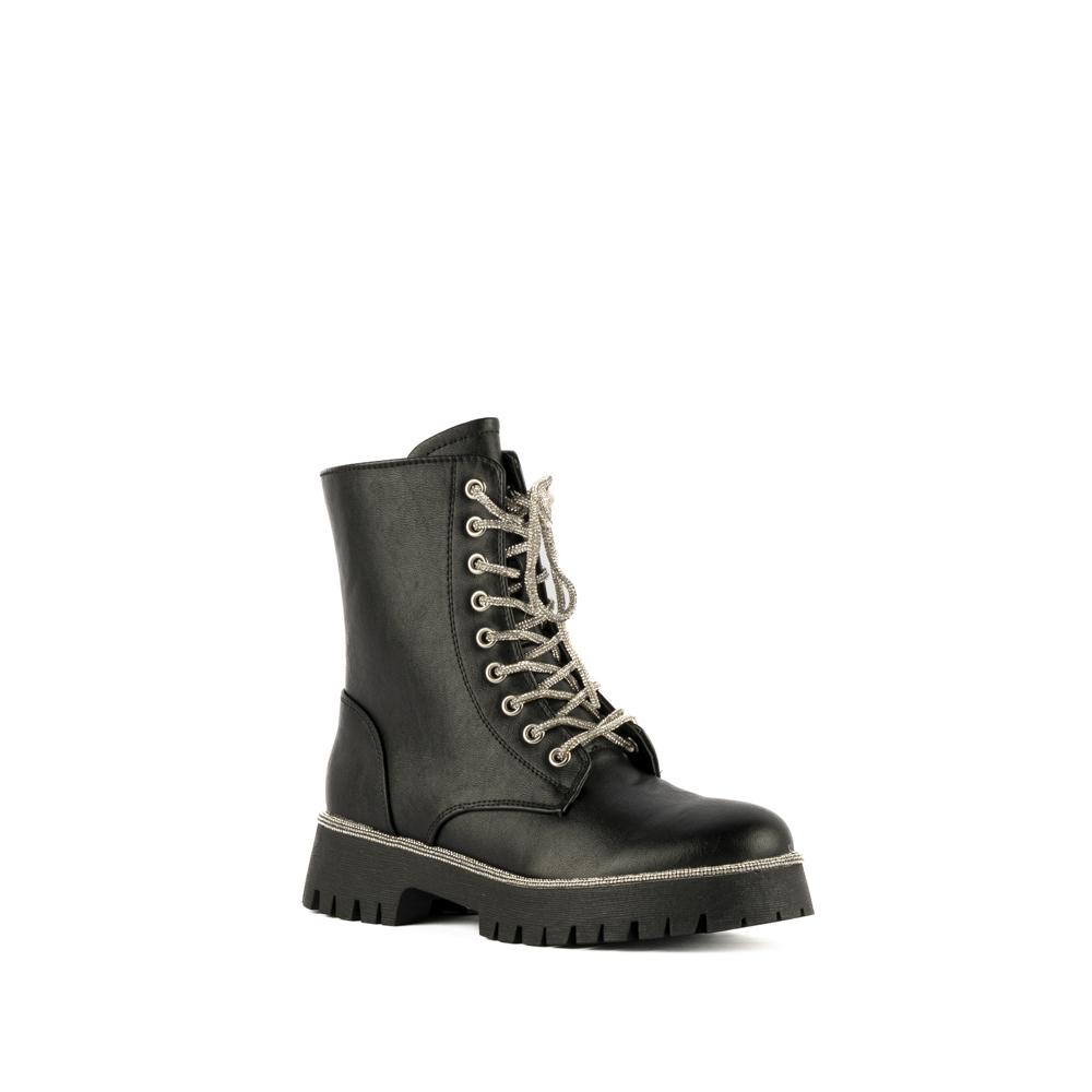 Foto 3 pulgar | Botines Combat Brillos Militar Trend Para Mujer Walki Emilia Negro
