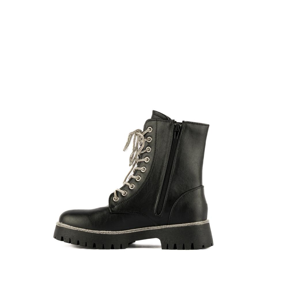 Foto 4 pulgar | Botines Combat Brillos Militar Trend Para Mujer Walki Emilia Negro