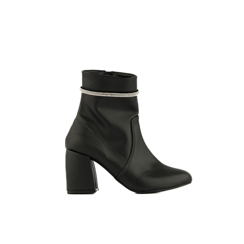 Botín Clásico Brillo Tacón 8cm Para Mujer Walki Hortencia Negro