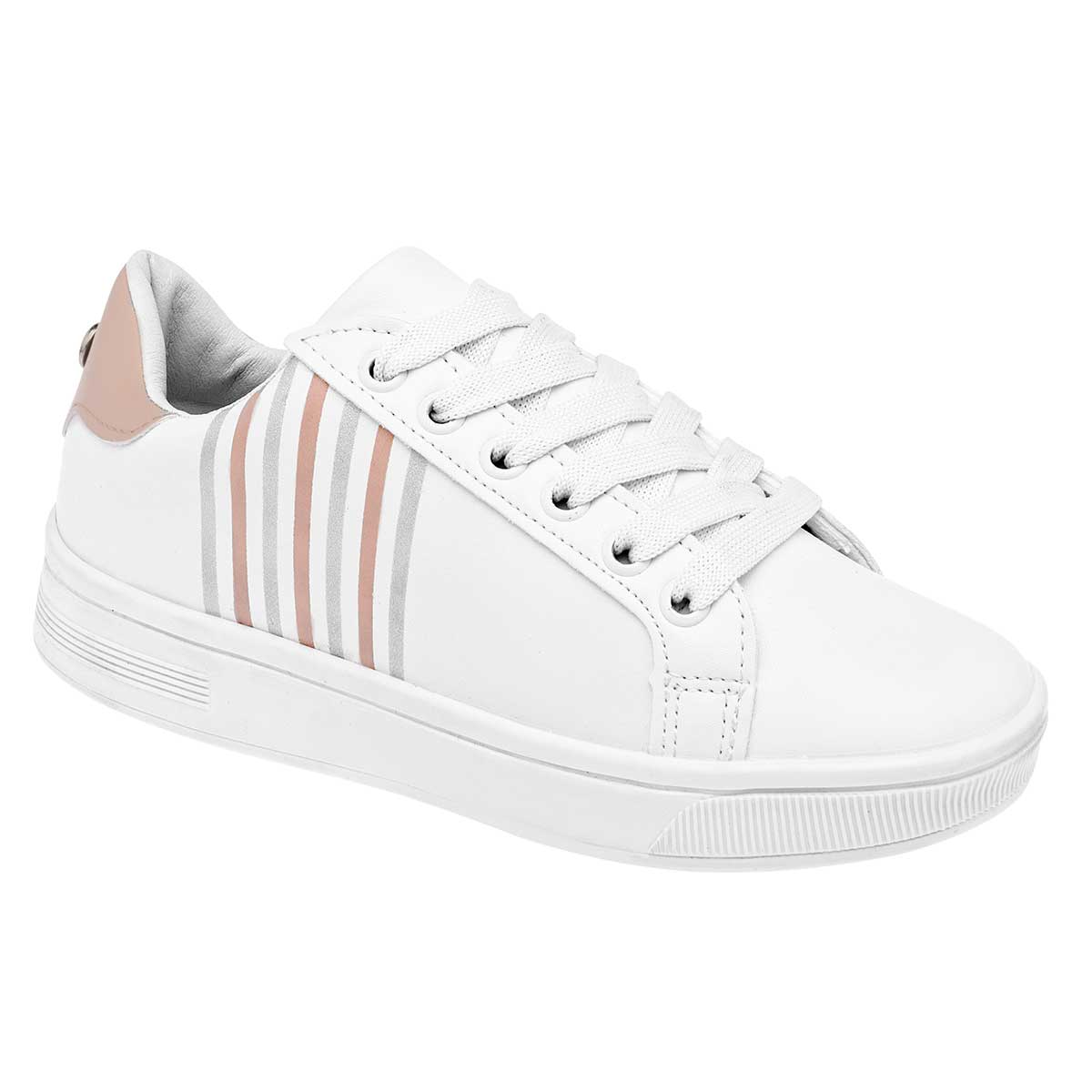 Foto 2 pulgar | Moramora Tenis Urbano Para Mujer Blanco Rosa Plata, Código 91332-1