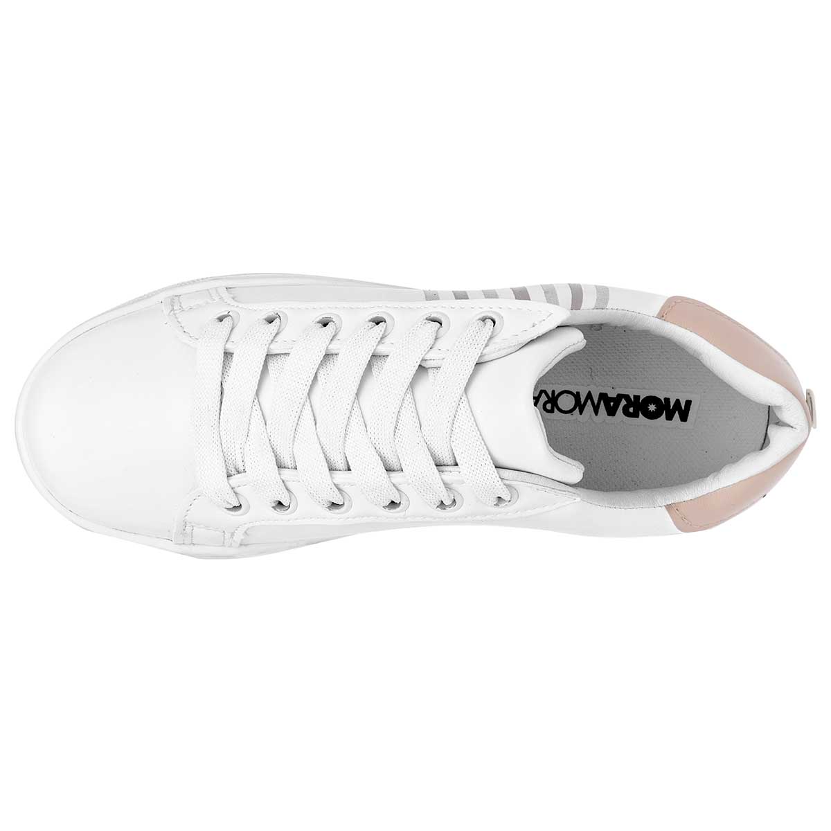 Foto 3 pulgar | Moramora Tenis Urbano Para Mujer Blanco Rosa Plata, Código 91332-1