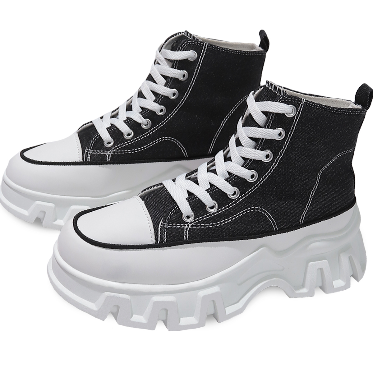 Tenis Tipo Bota Casual Para Mujer Con Plataforma Negro Talla 5