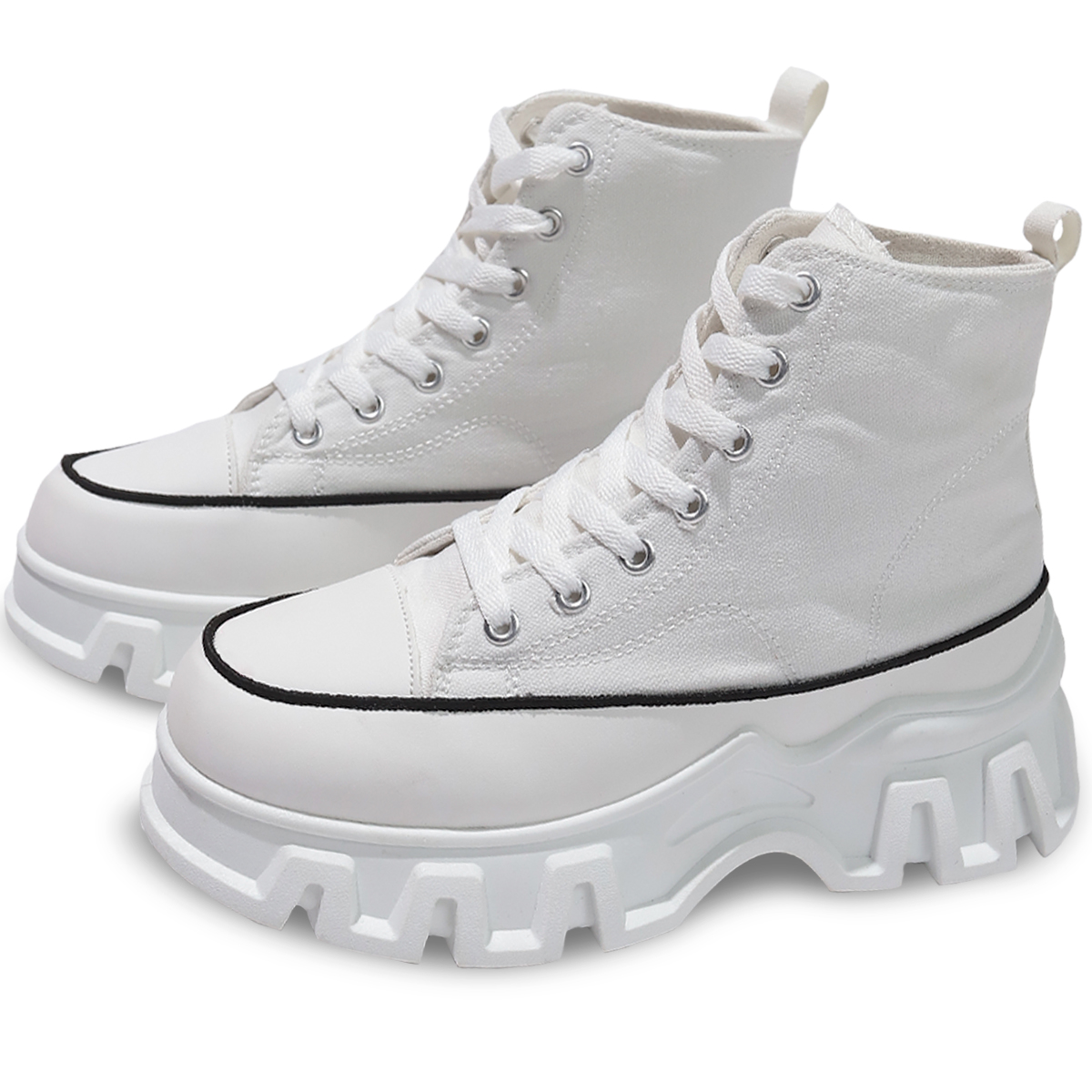 Tenis Tipo Bota Casual Para Mujer Con Plataforma Blanco Talla 5